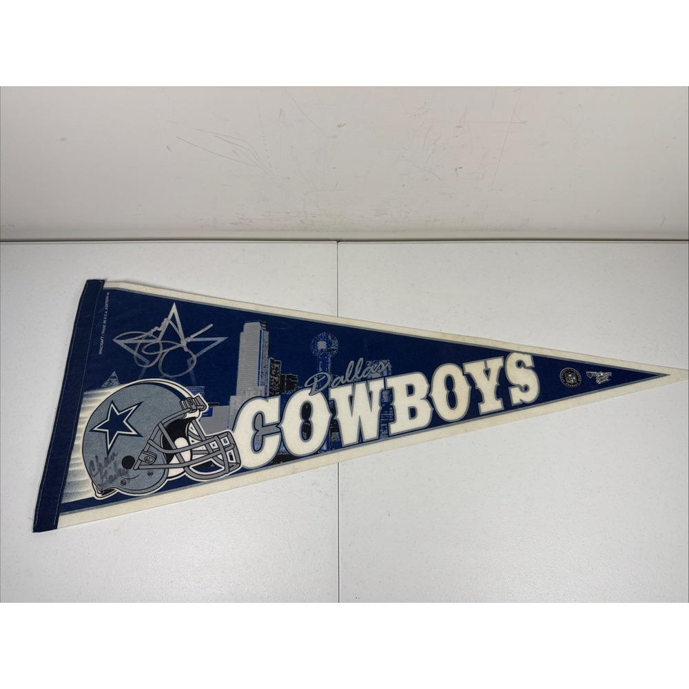 Dallas Cowboys Pennant Signed By Jerry Jones & Chan Gailey Wincraft Sports VTG